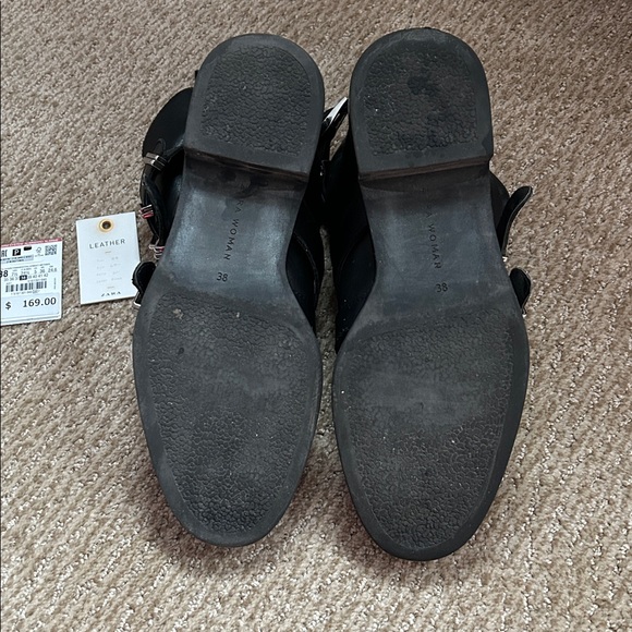 Zara Black Leather Ankle Boots with Buckles - Picture 8 of 9